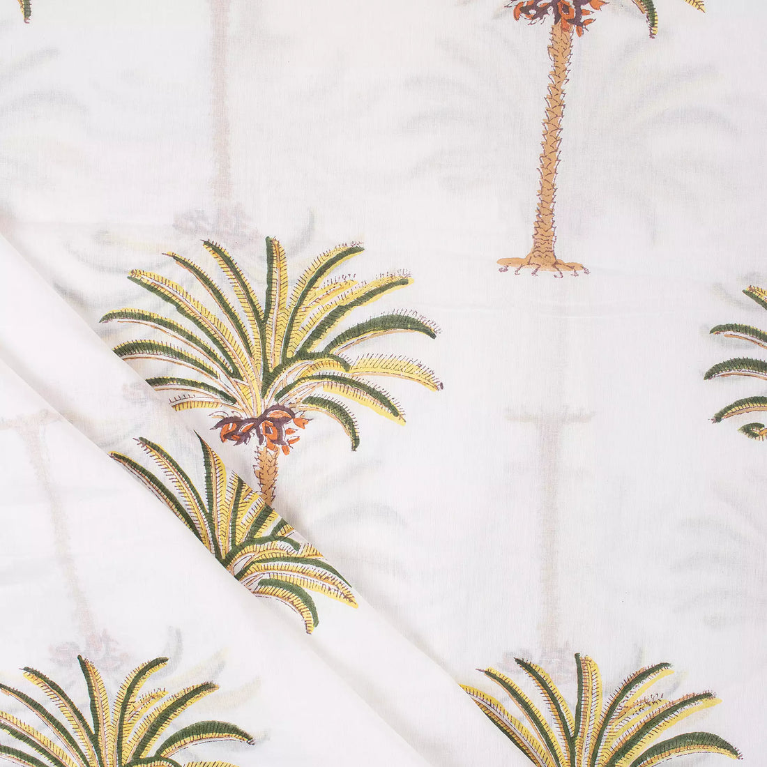 Green Palm Tree Hand Block Printed Fabric