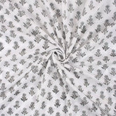 Gray Floral Hand Block Print Fabric for Daily Wear Cloth