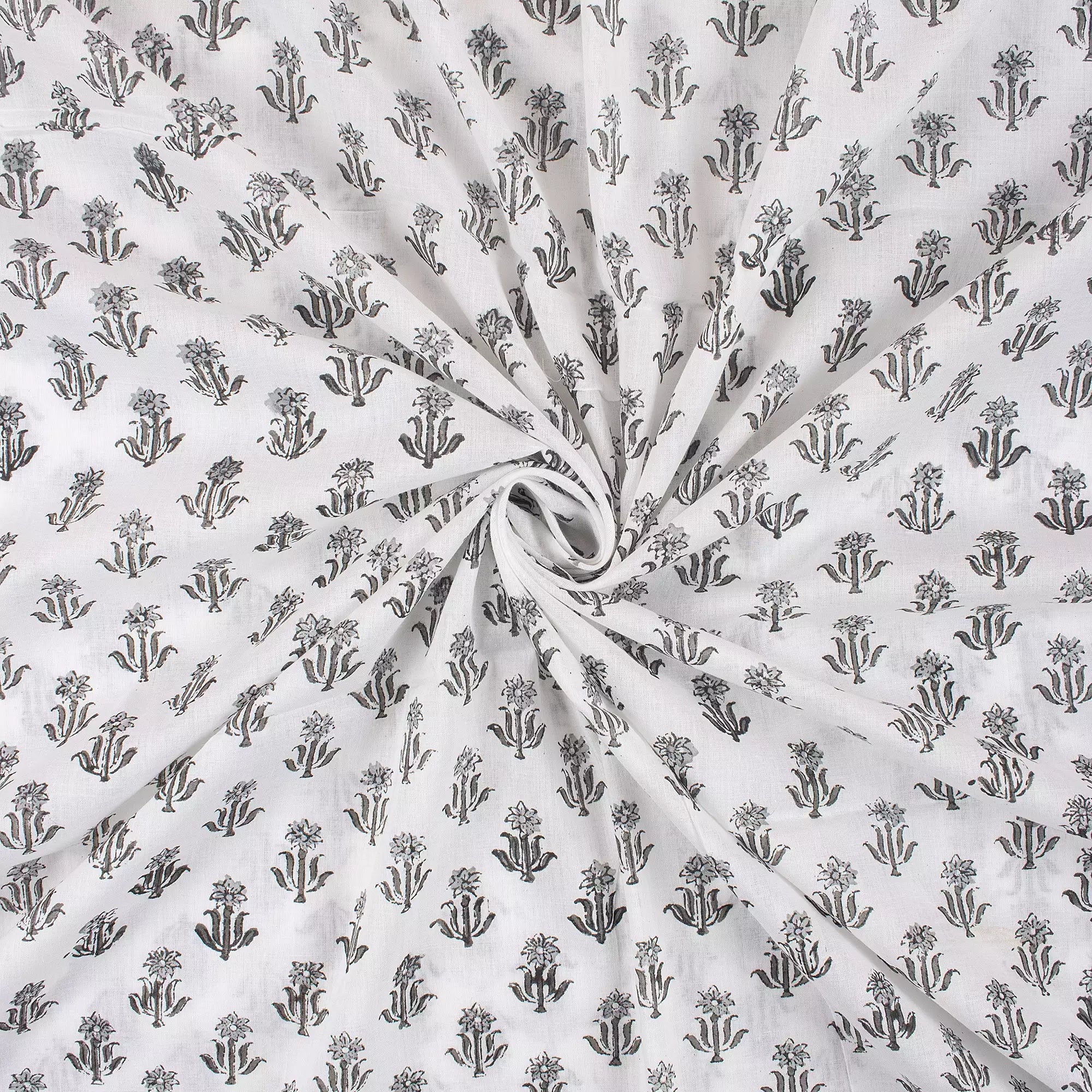 Gray Floral Hand Block Print Fabric for Daily Wear Cloth