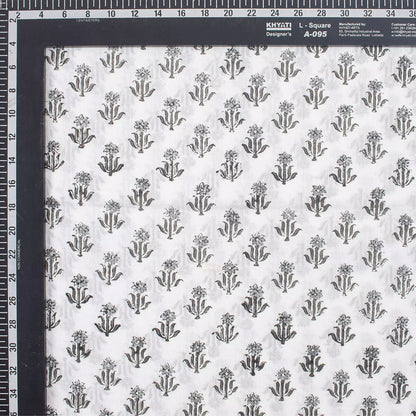 Gray Floral Hand Block Print Fabric for Daily Wear Cloth