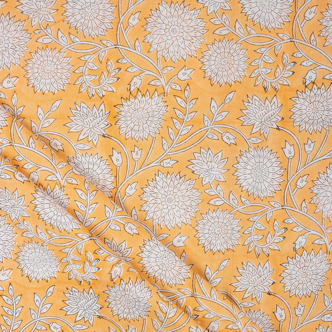 Mustard Yellow Hand Block Printed Cotton Fabric