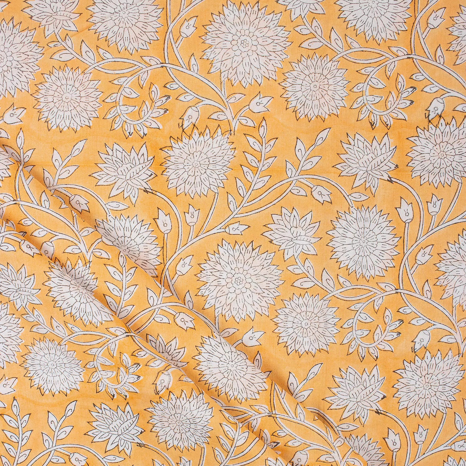 Mustard Yellow Hand Block Printed Cotton Fabric