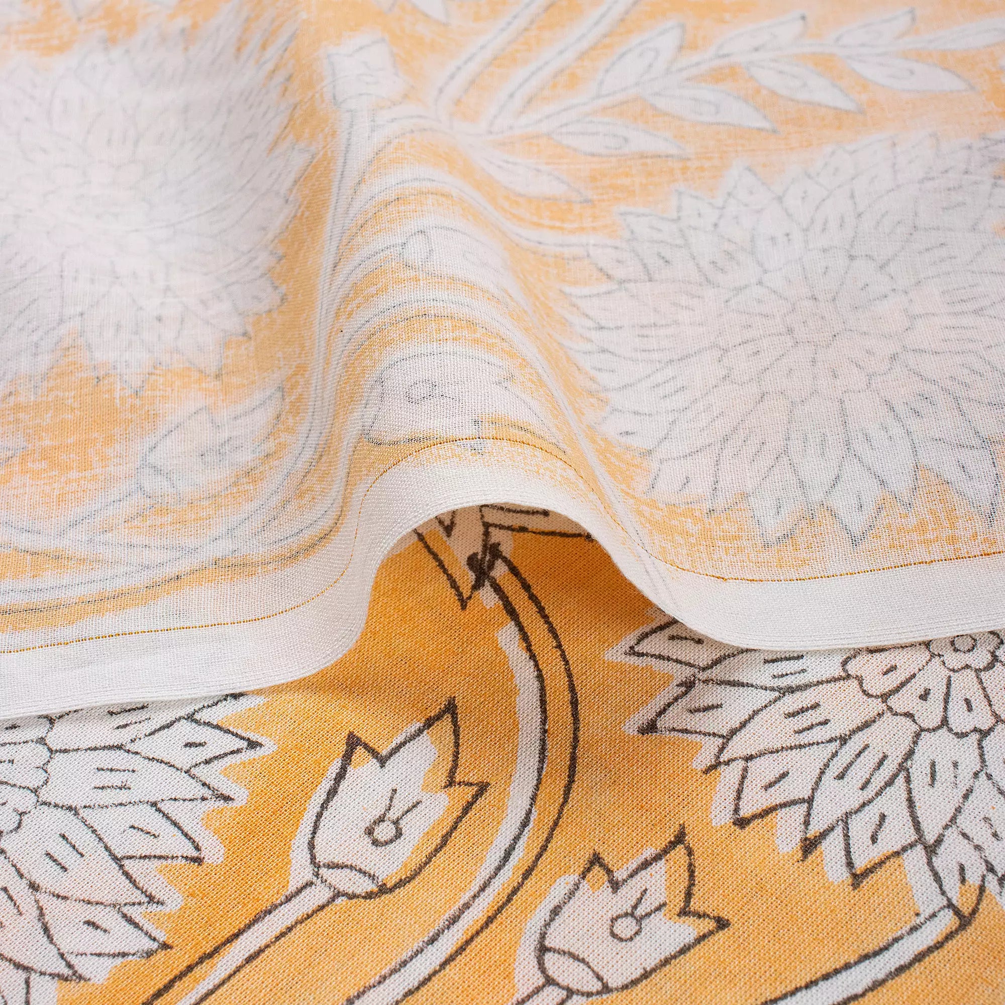 Mustard Yellow Hand Block Printed Cotton Fabric