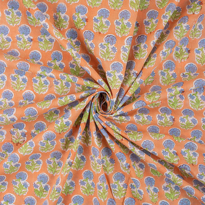 Indian Blue Floral Cotton Hand Block Print Fabric