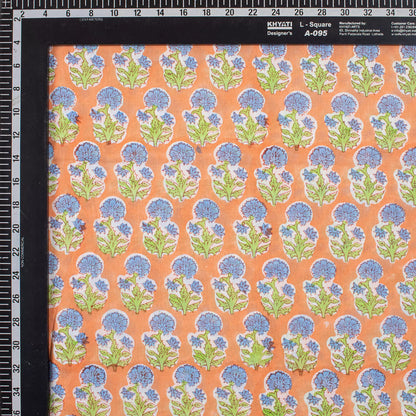 Indian Blue Floral Cotton Hand Block Print Fabric