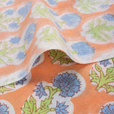 Indian Blue Floral Cotton Hand Block Print Fabric