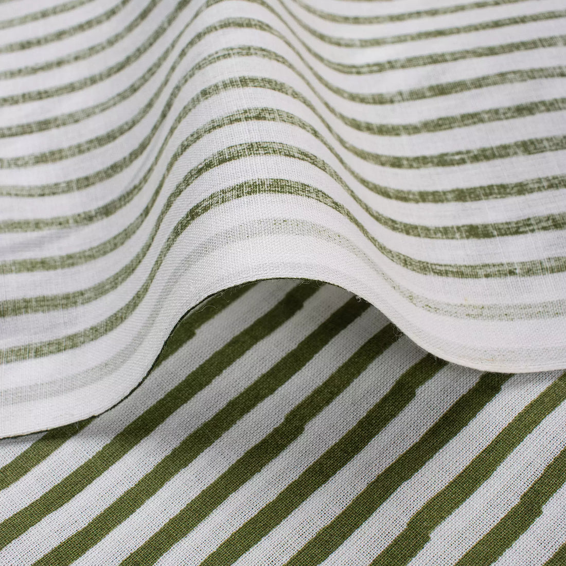 Green Stripe Hand Block Print Fabric Online