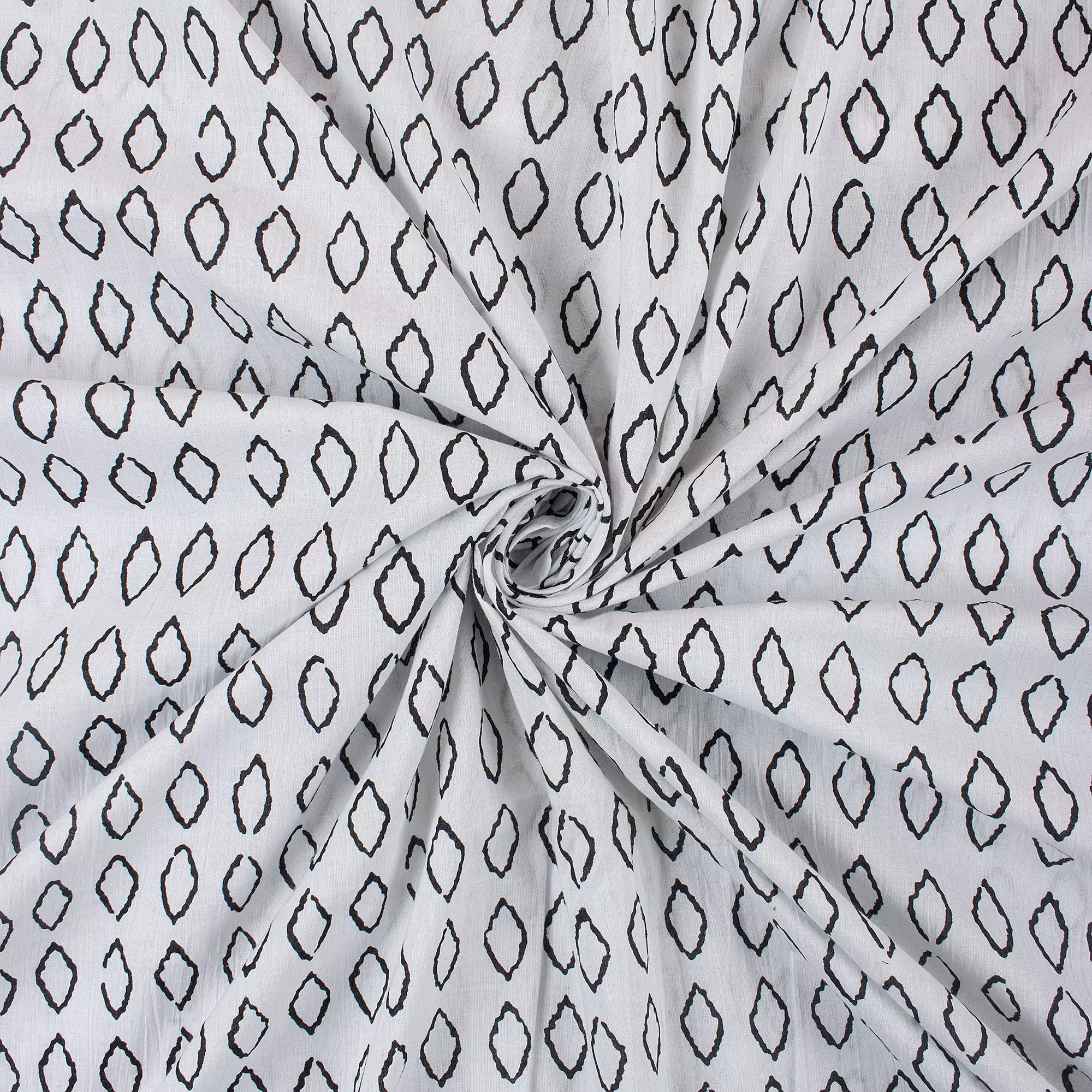 Geometric White Hand Block Print Fabric