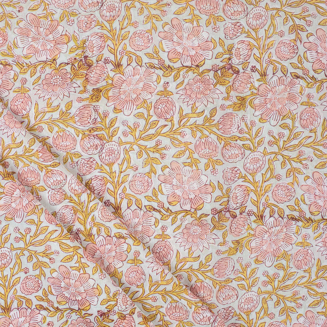 Hand Block Printed Floral Cotton Fabric
