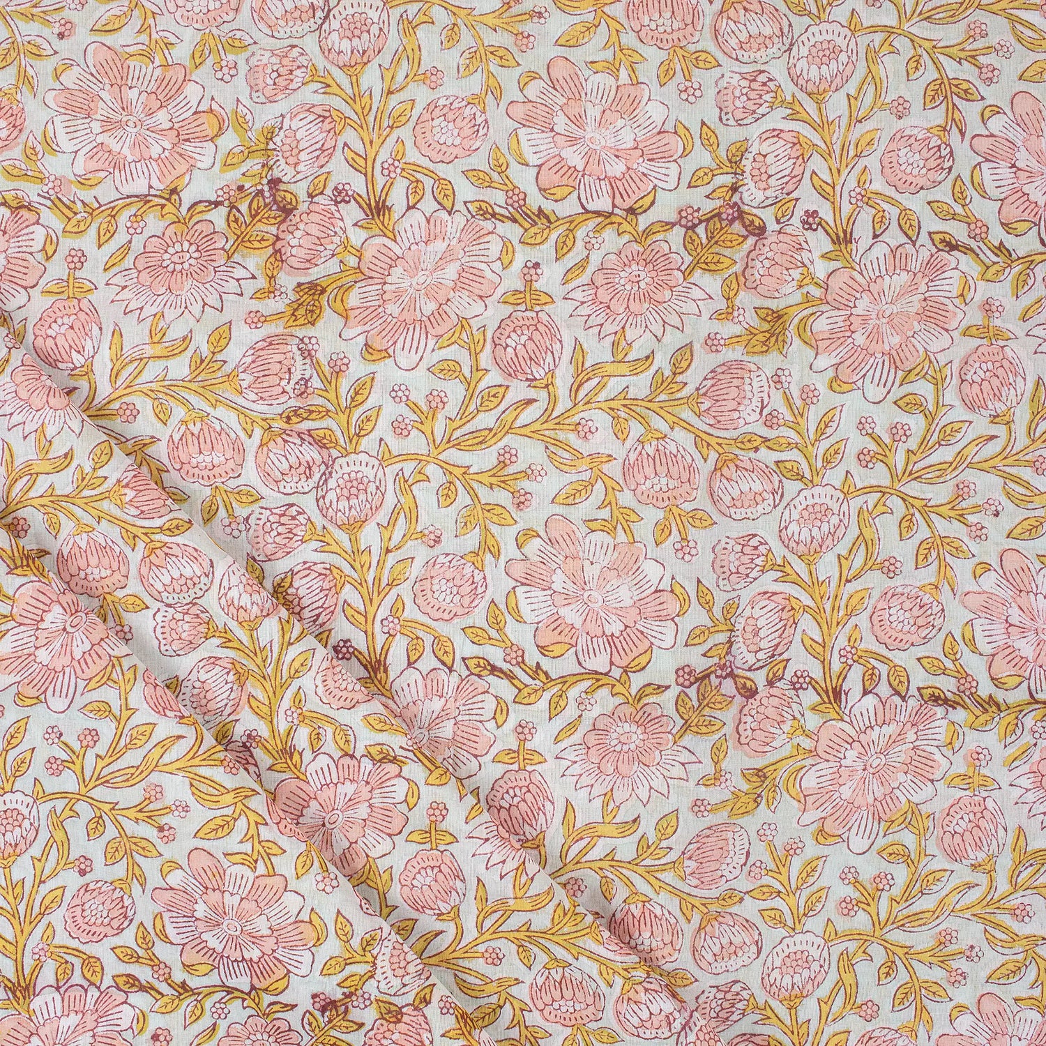 Hand Block Printed Floral Cotton Fabric