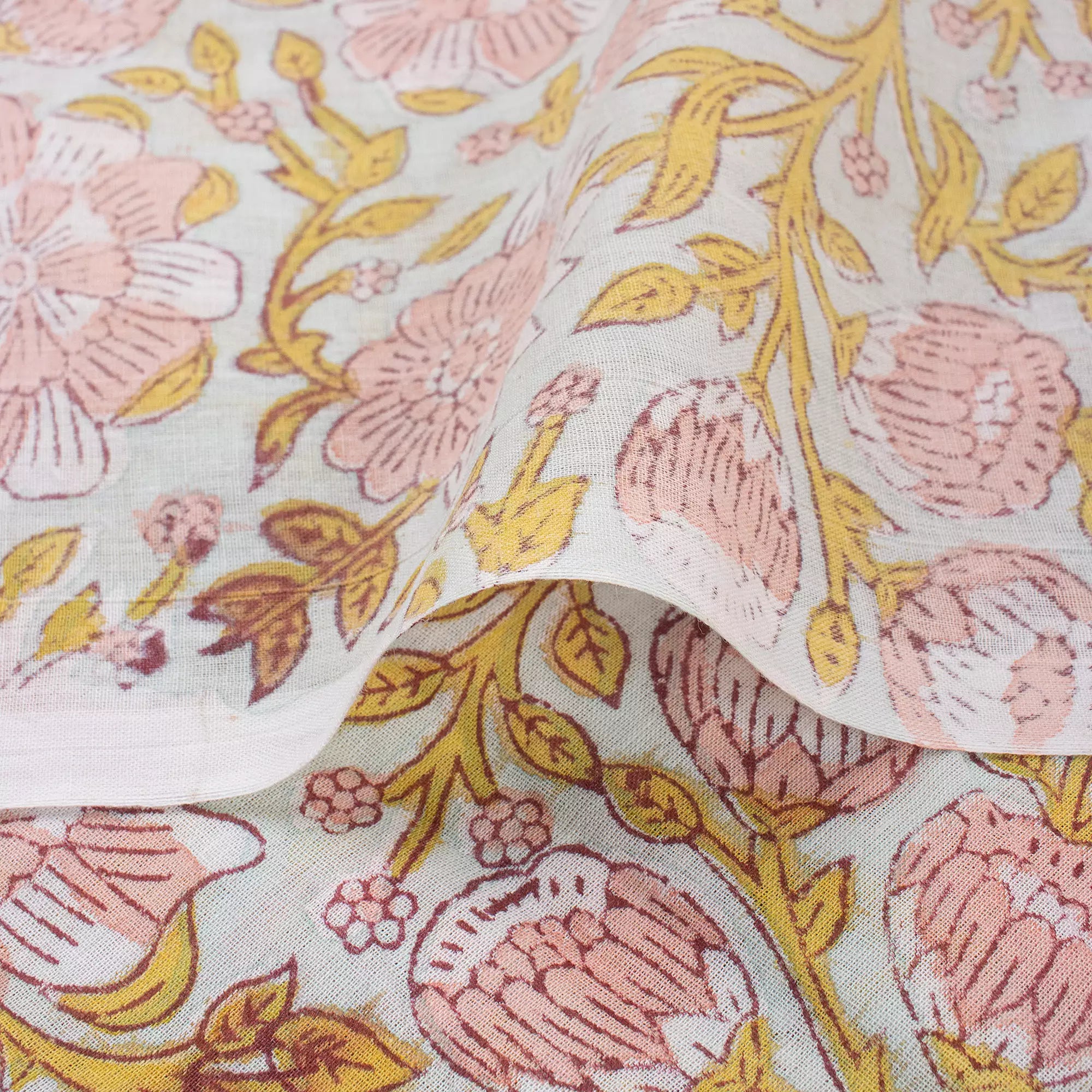 Hand Block Printed Floral Cotton Fabric