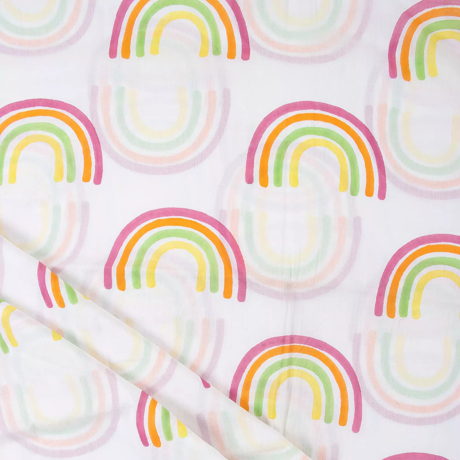 Rainbow Hand Block Printed Cotton Fabric