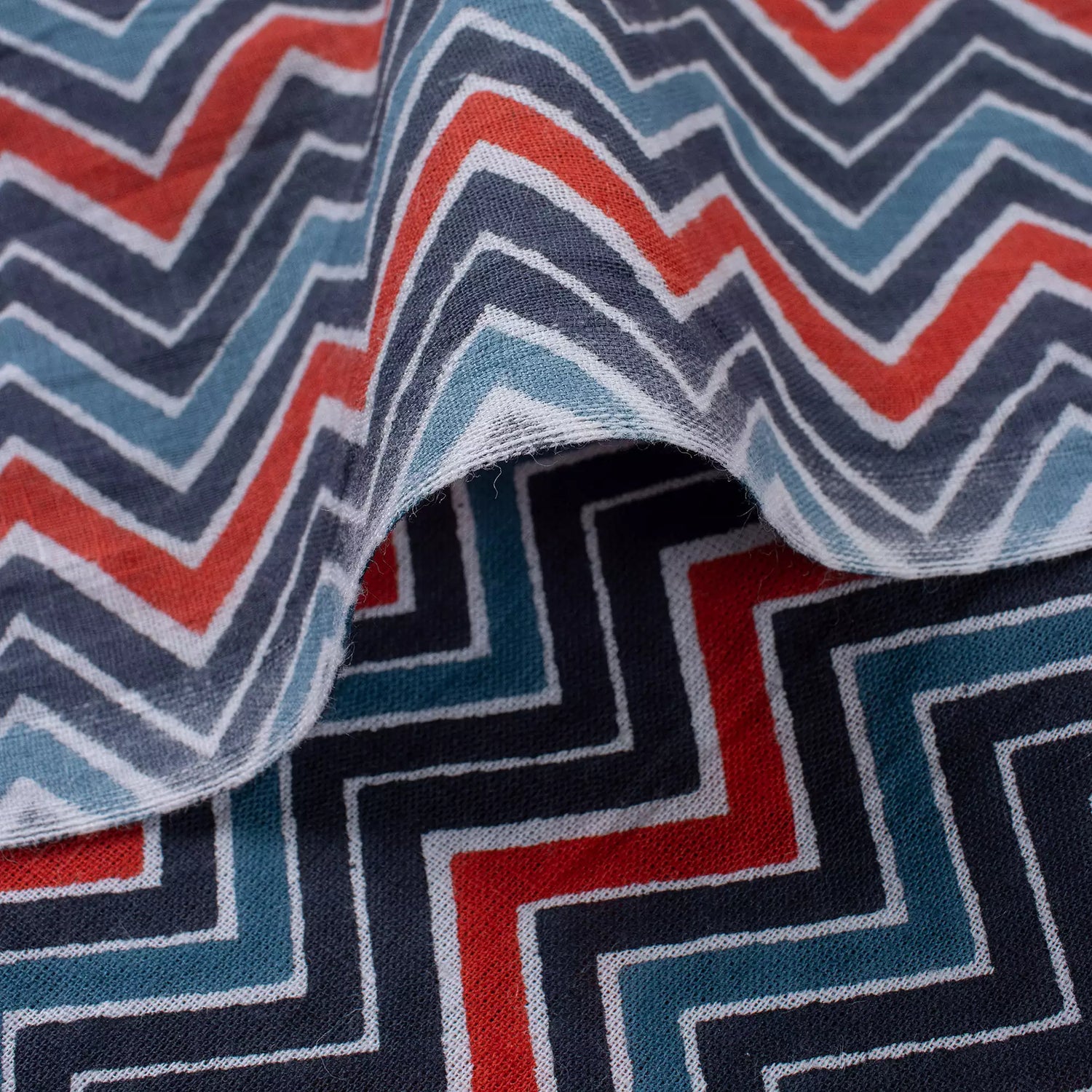 Premium Zig Zag Hand Block Printed Fabric for Clothing