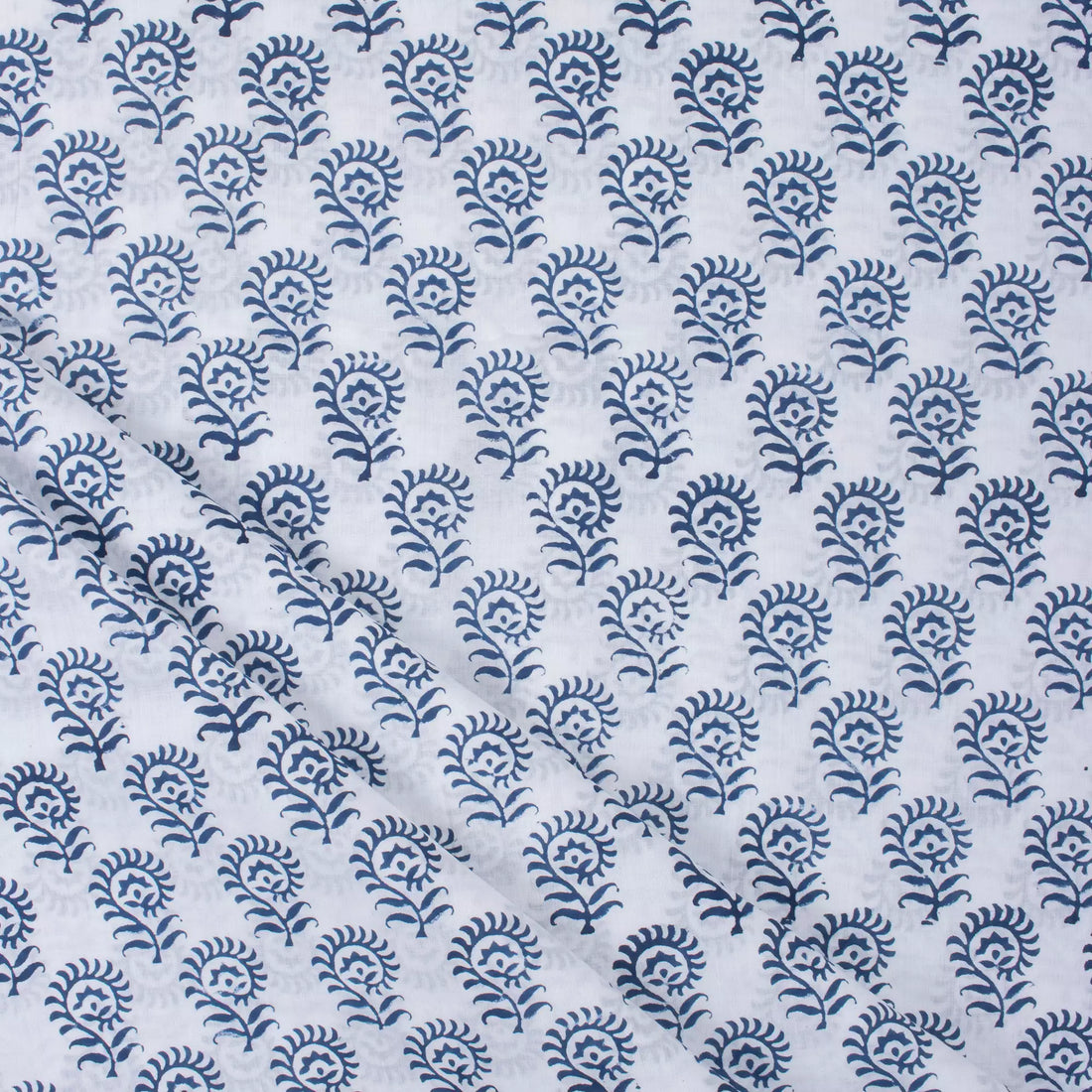 Blue Floral Hand Block Printed Cotton for Dress