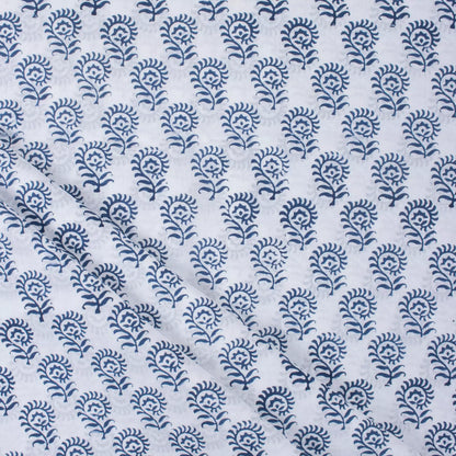 Blue Floral Hand Block Printed Cotton for Dress
