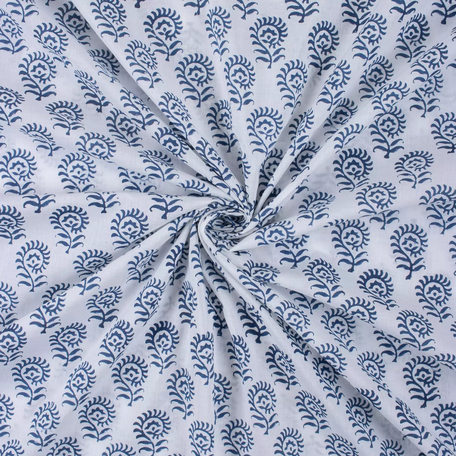 Blue Floral Hand Block Printed Cotton for Dress