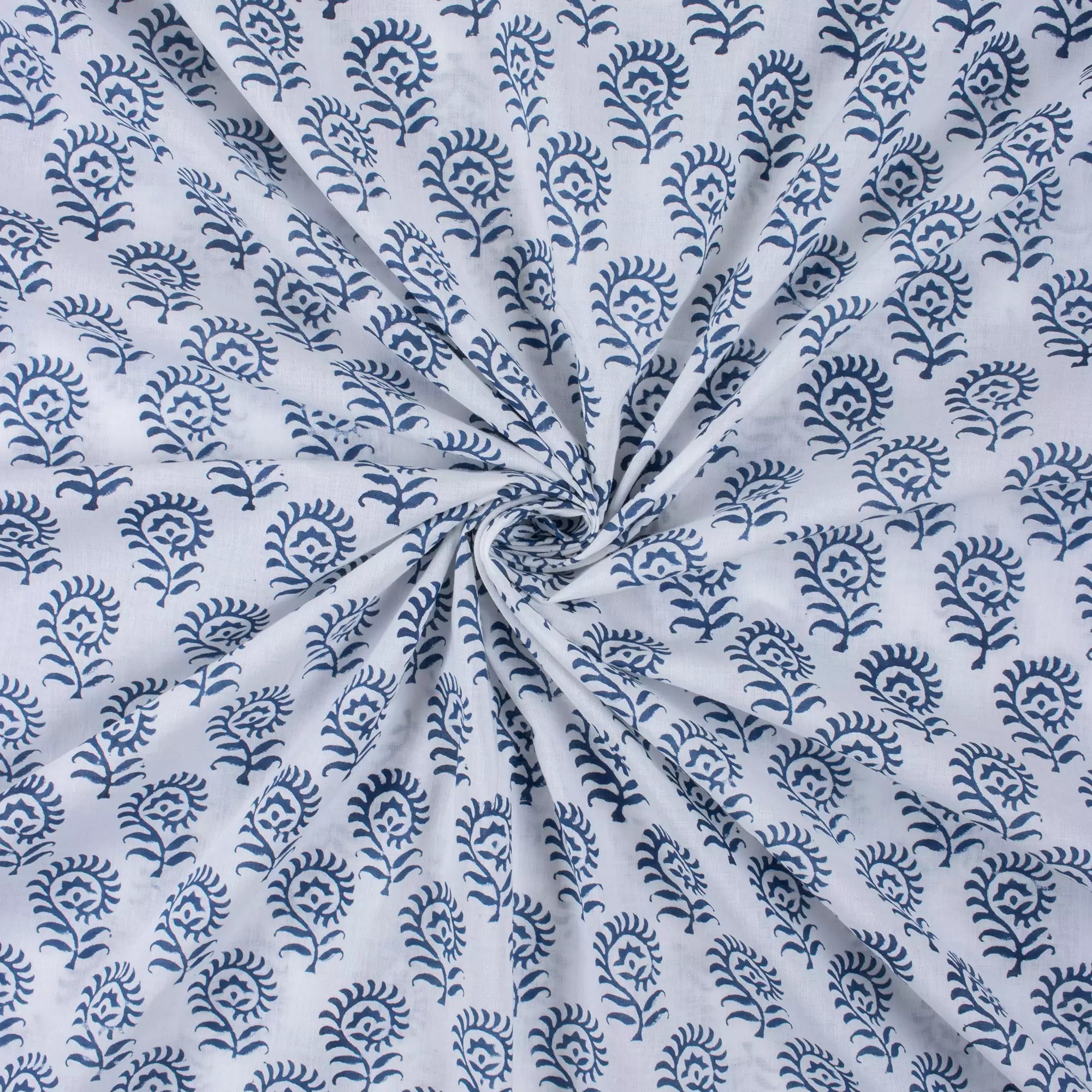 Blue Floral Hand Block Printed Cotton for Dress
