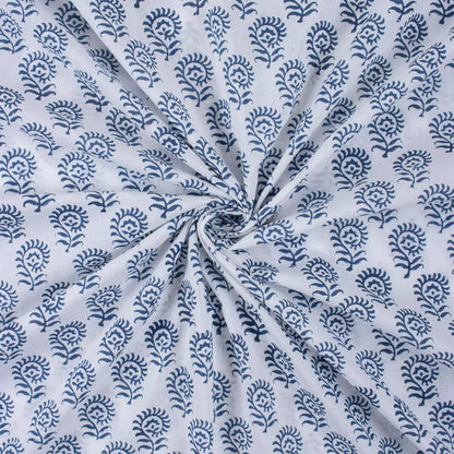 Blue Floral Hand Block Printed Cotton for Dress