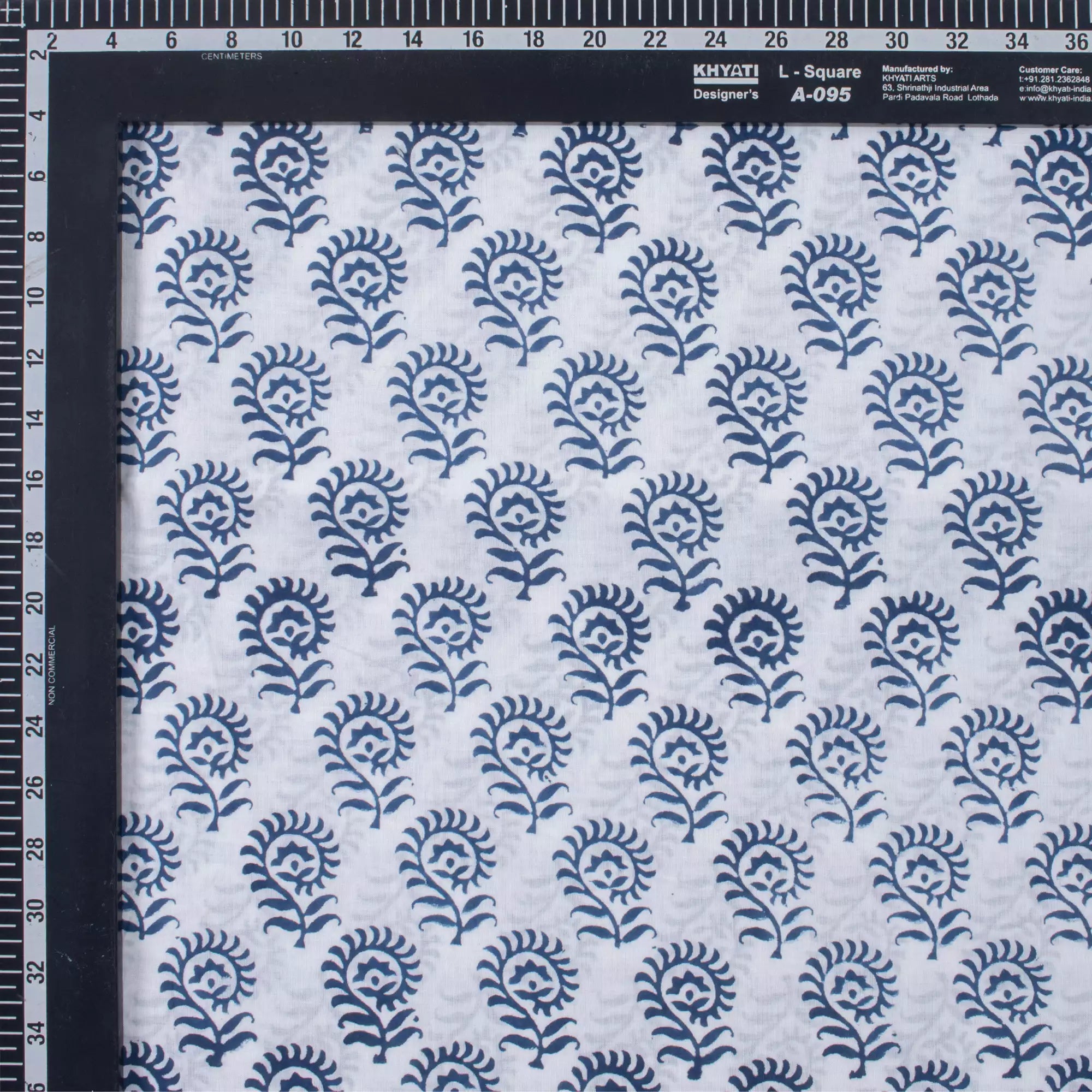 Blue Floral Hand Block Printed Cotton for Dress