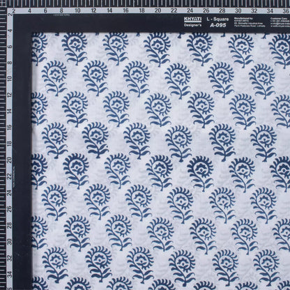 Blue Floral Hand Block Printed Cotton for Dress