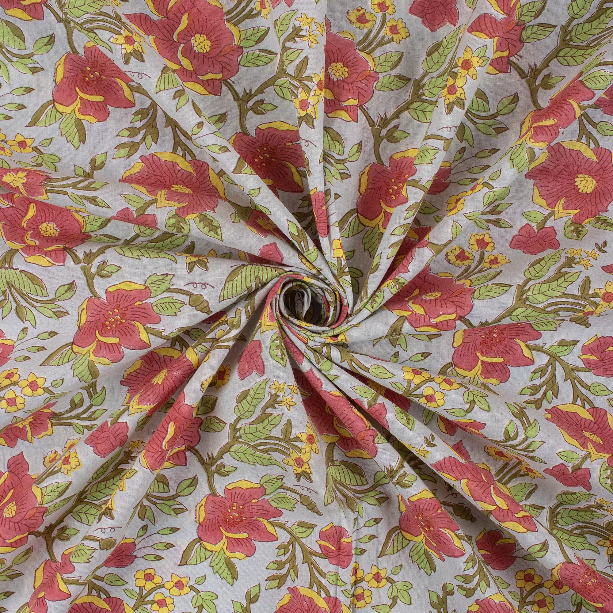 Multicolor Floral Hand Block Printed Fabric for Women