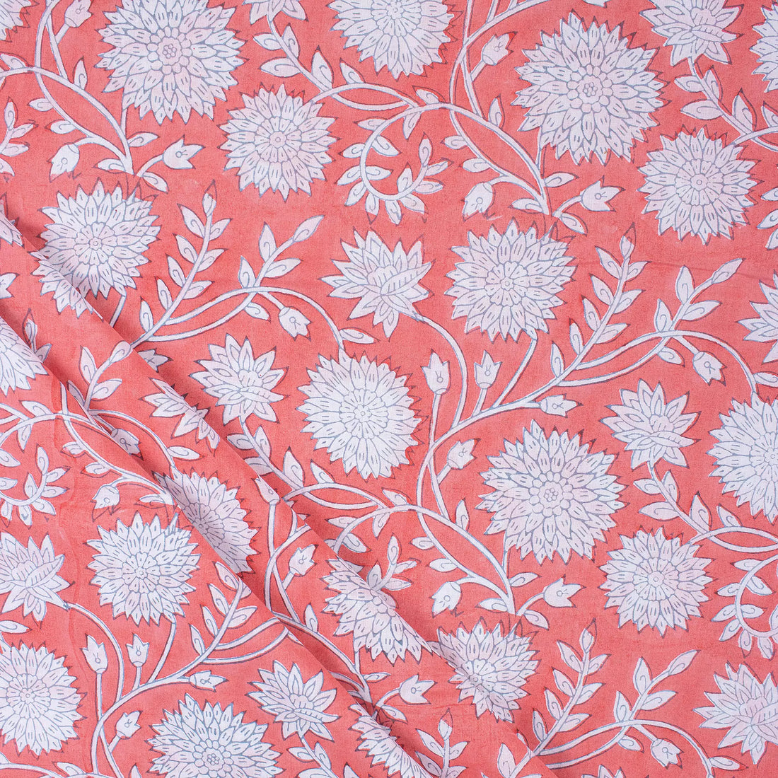 Red Floral Hand Block Printed Fabric