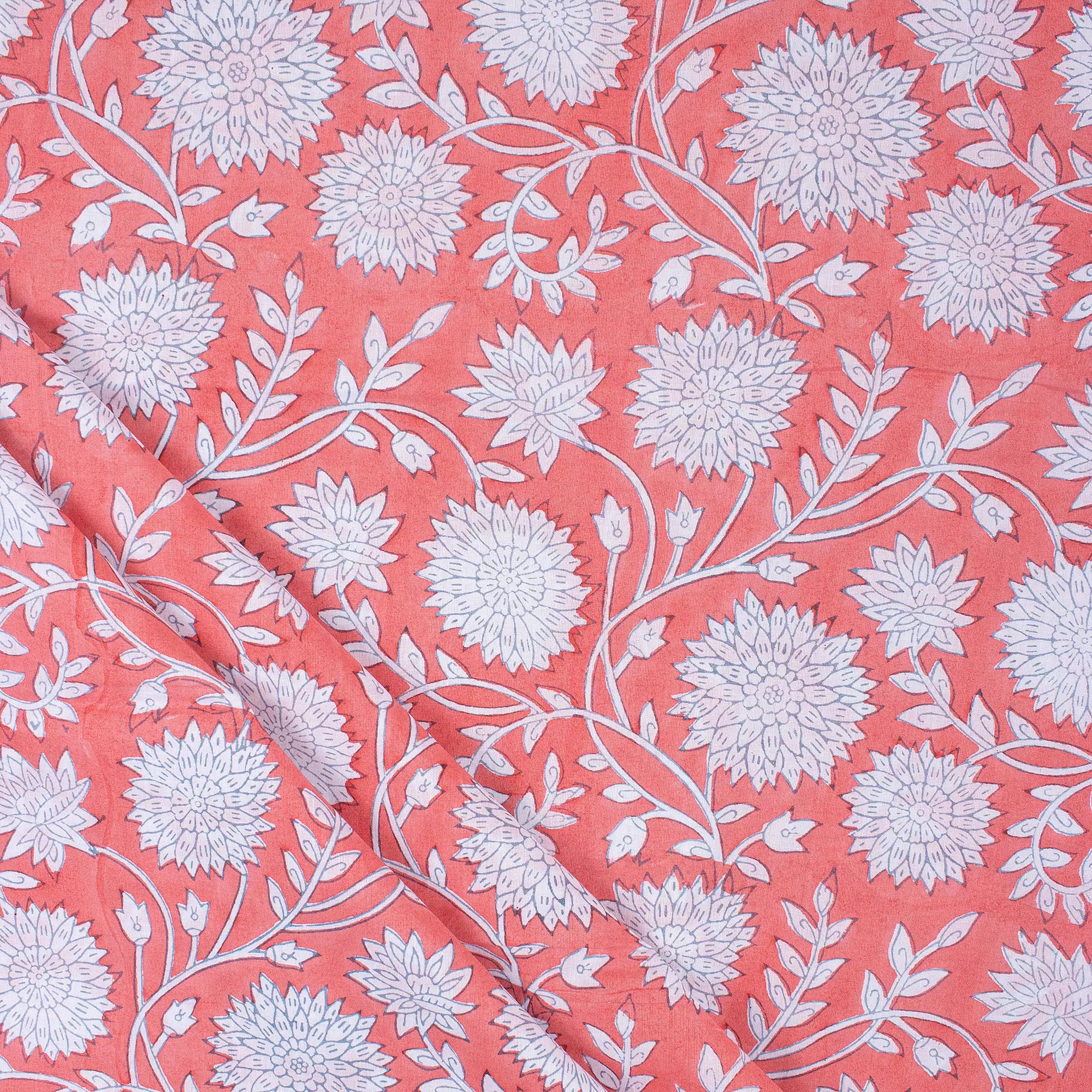 Red Floral Hand Block Printed Fabric