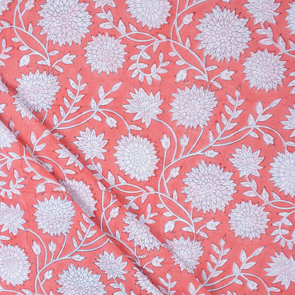 Red Floral Hand Block Printed Fabric