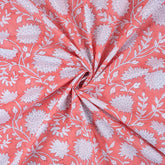 Red Floral Hand Block Printed Fabric