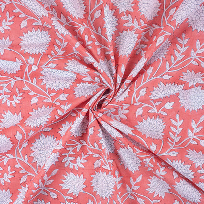 Red Floral Hand Block Printed Fabric