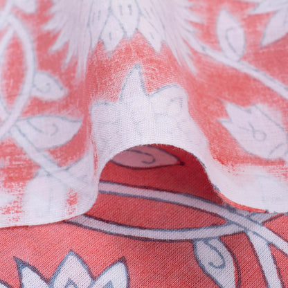 Red Floral Hand Block Printed Fabric