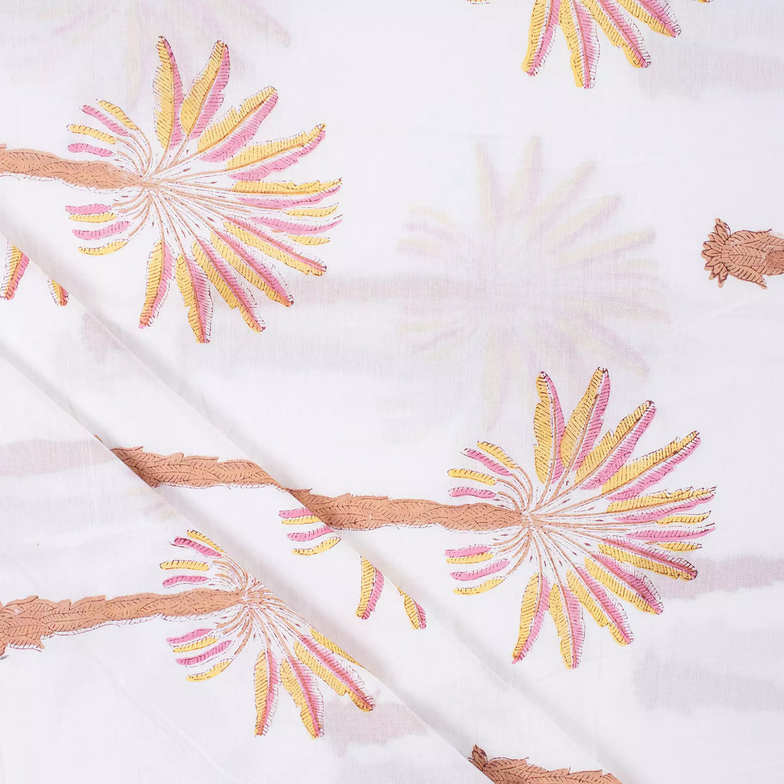 Brown Palm Hand Block Printed Fabric