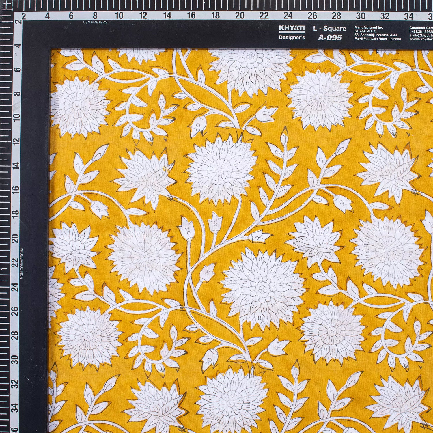 Mustard Yellow Hand Block Printed Floral Fabric