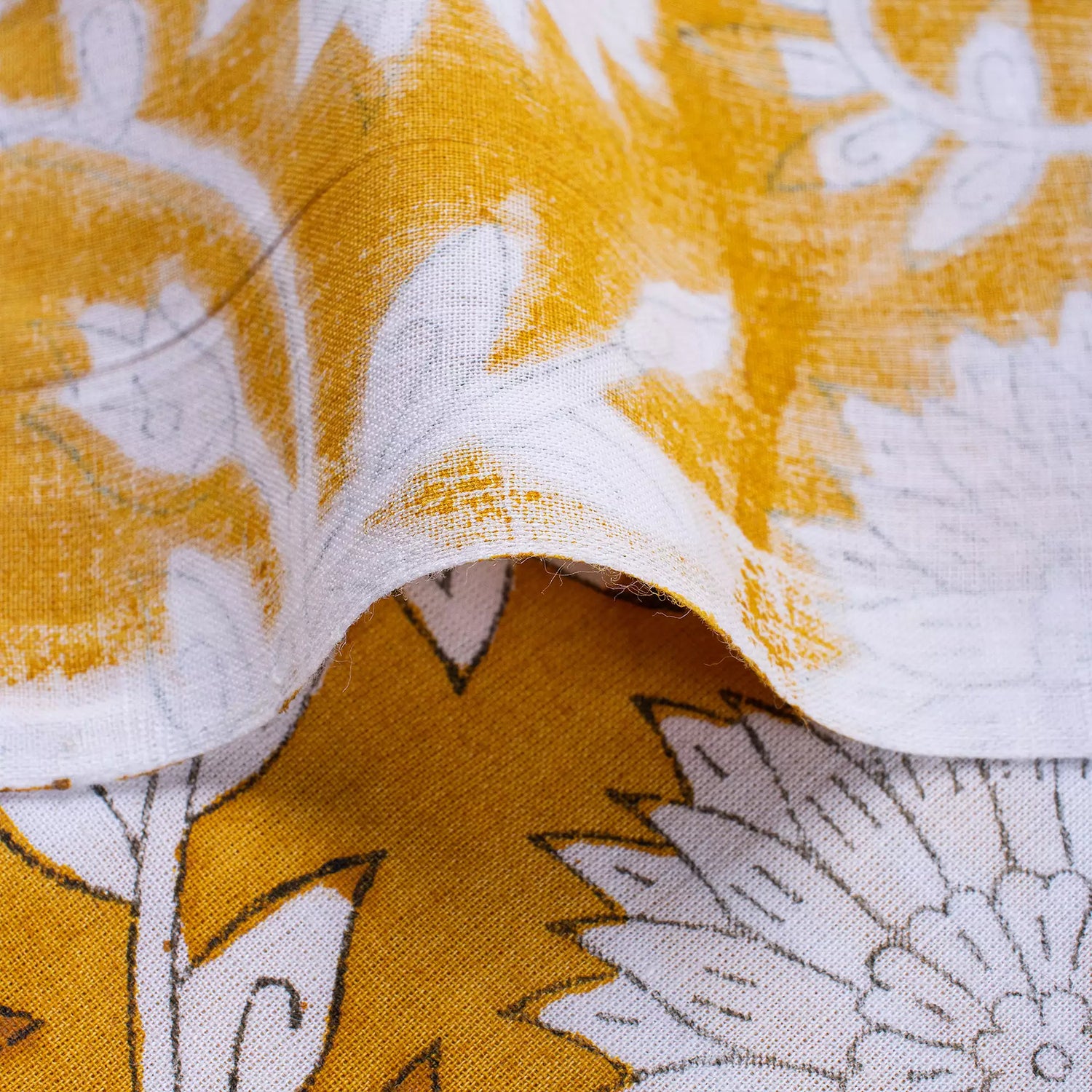 Mustard Yellow Hand Block Printed Floral Fabric