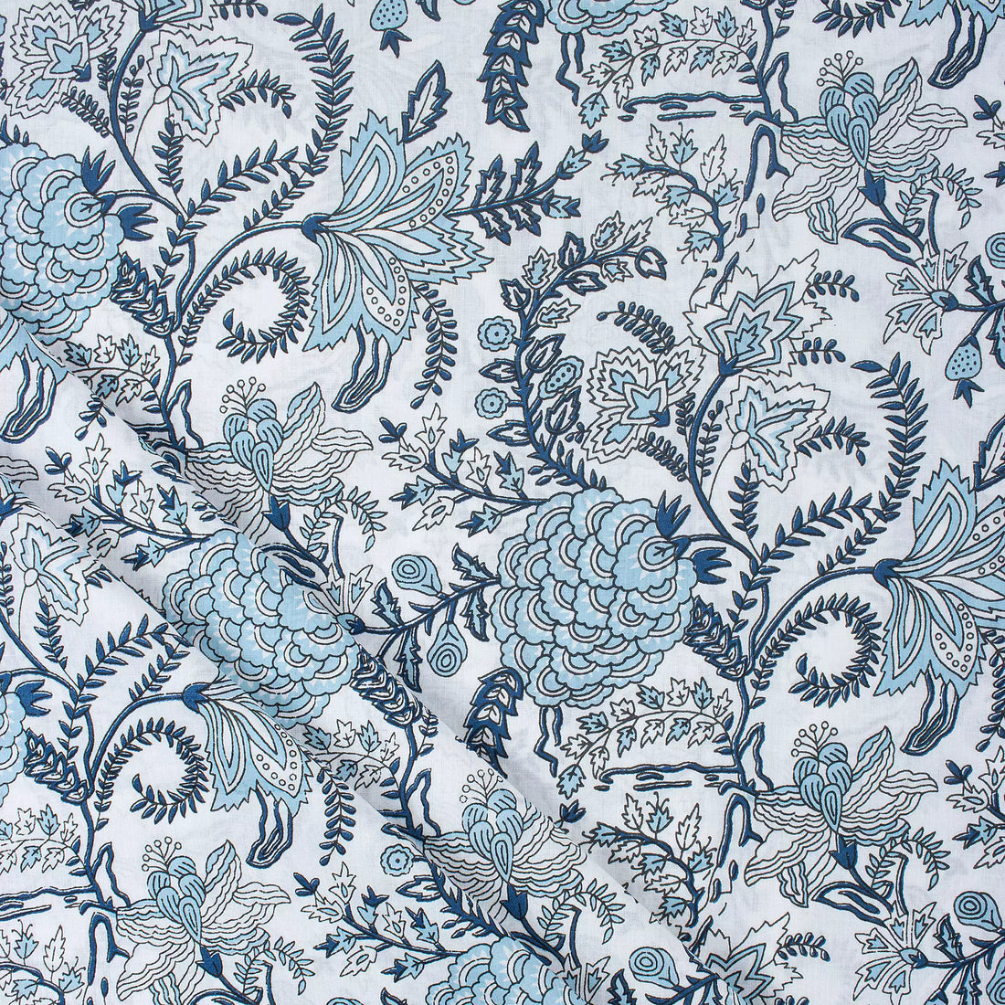 Blue Floral Printed Organic Cotton Running Fabric