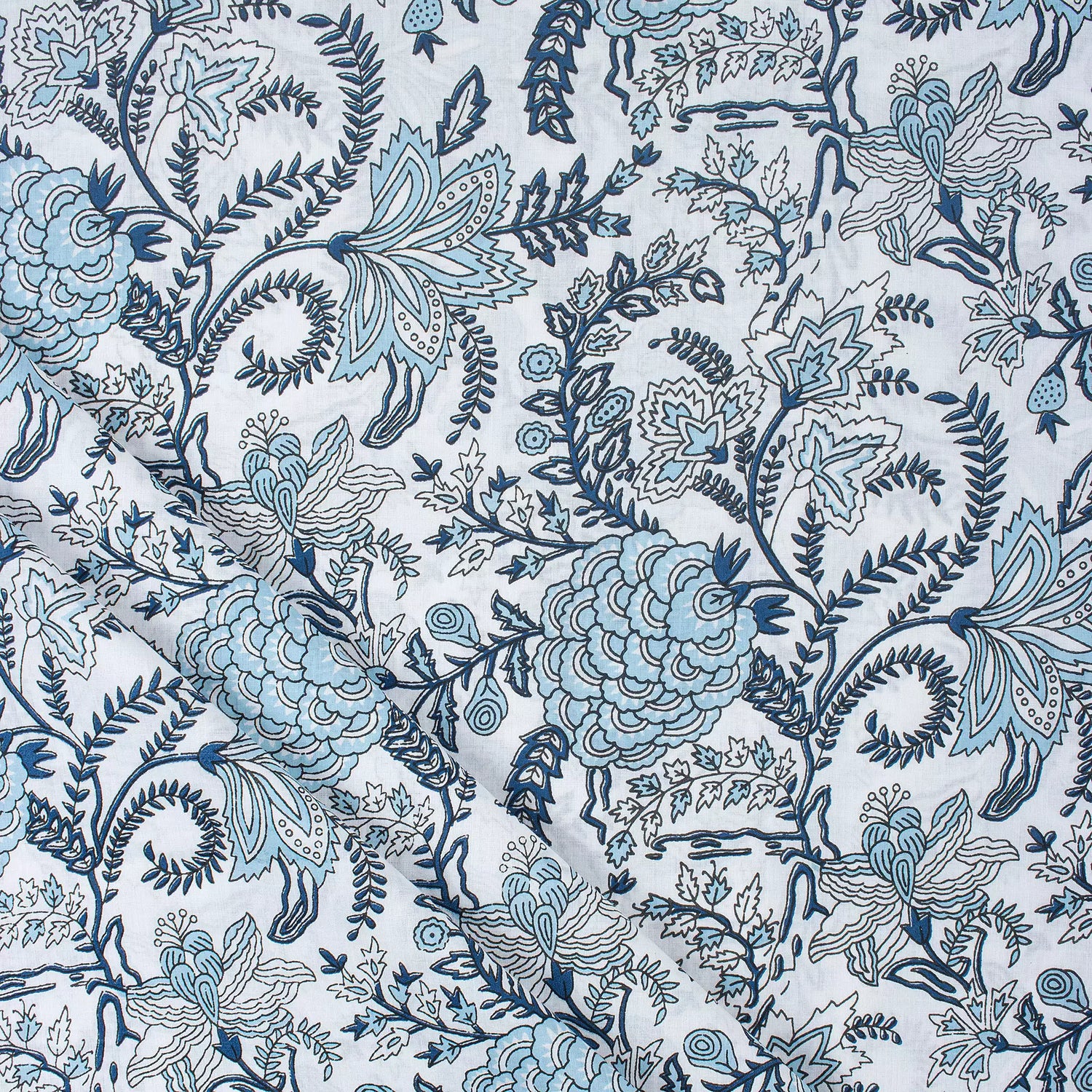 Blue Floral Printed Organic Cotton Running Fabric