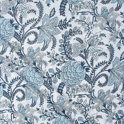 Blue Floral Printed Organic Cotton Running Fabric