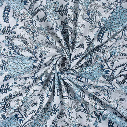 Blue Floral Printed Organic Cotton Running Fabric