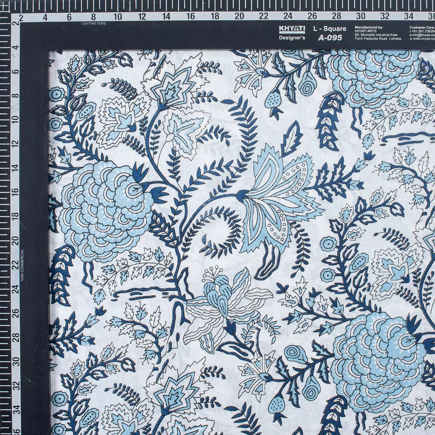 Blue Floral Printed Organic Cotton Running Fabric