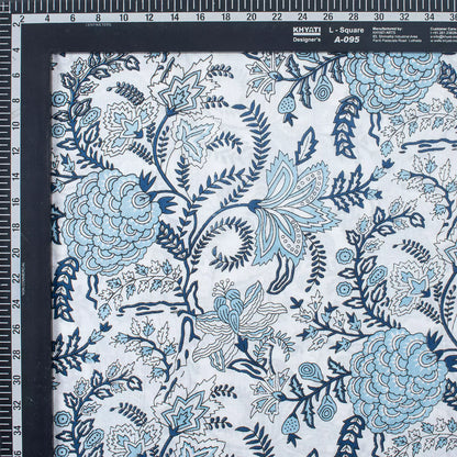 Blue Floral Printed Organic Cotton Running Fabric