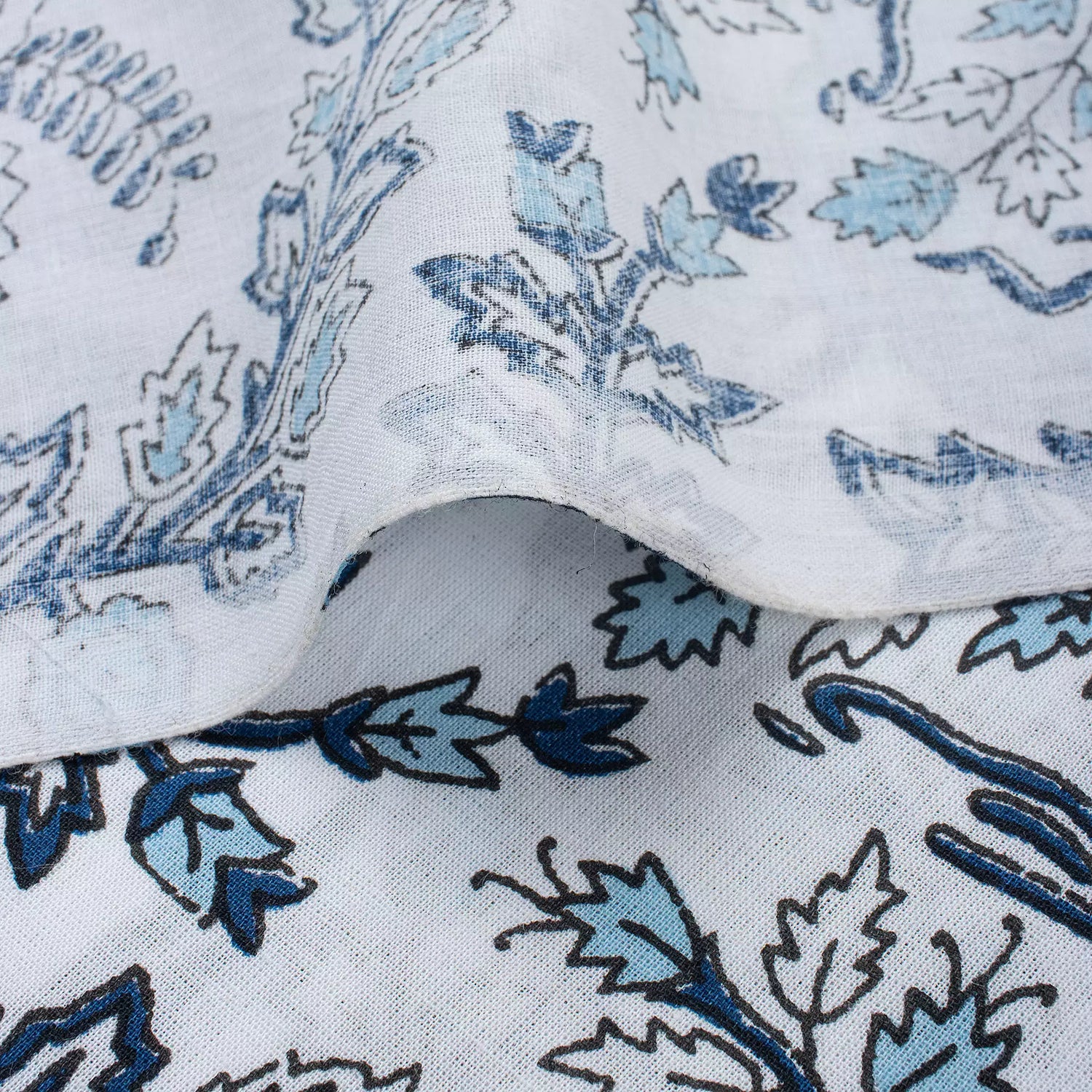 Blue Floral Printed Organic Cotton Running Fabric