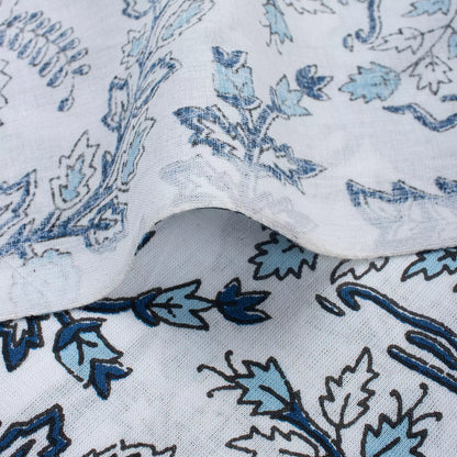Blue Floral Printed Organic Cotton Running Fabric