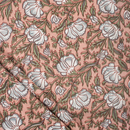 Brown Floral Hand Block Printed Textile Fabric Online