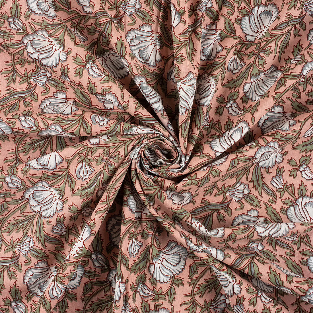 Brown Floral Hand Block Printed Textile Fabric Online