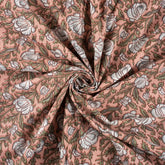 Brown Floral Hand Block Printed Textile Fabric Online