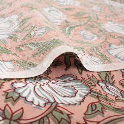 Brown Floral Hand Block Printed Textile Fabric Online