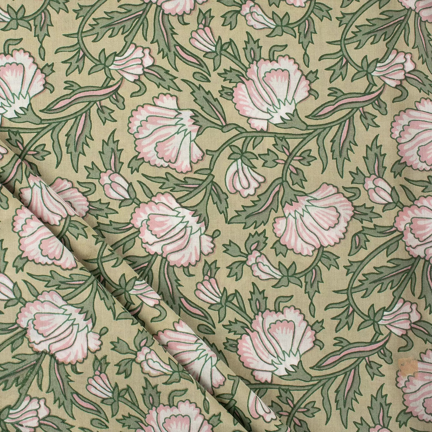 Premium Green Floral Hand Block Printed Fabric Online