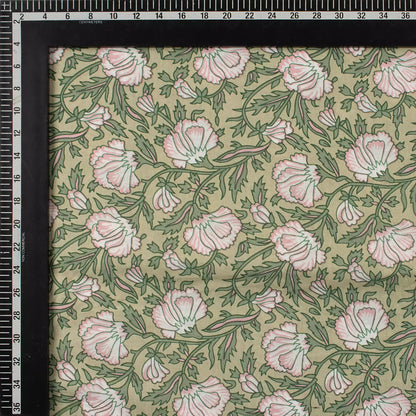 Premium Green Floral Hand Block Printed Fabric Online