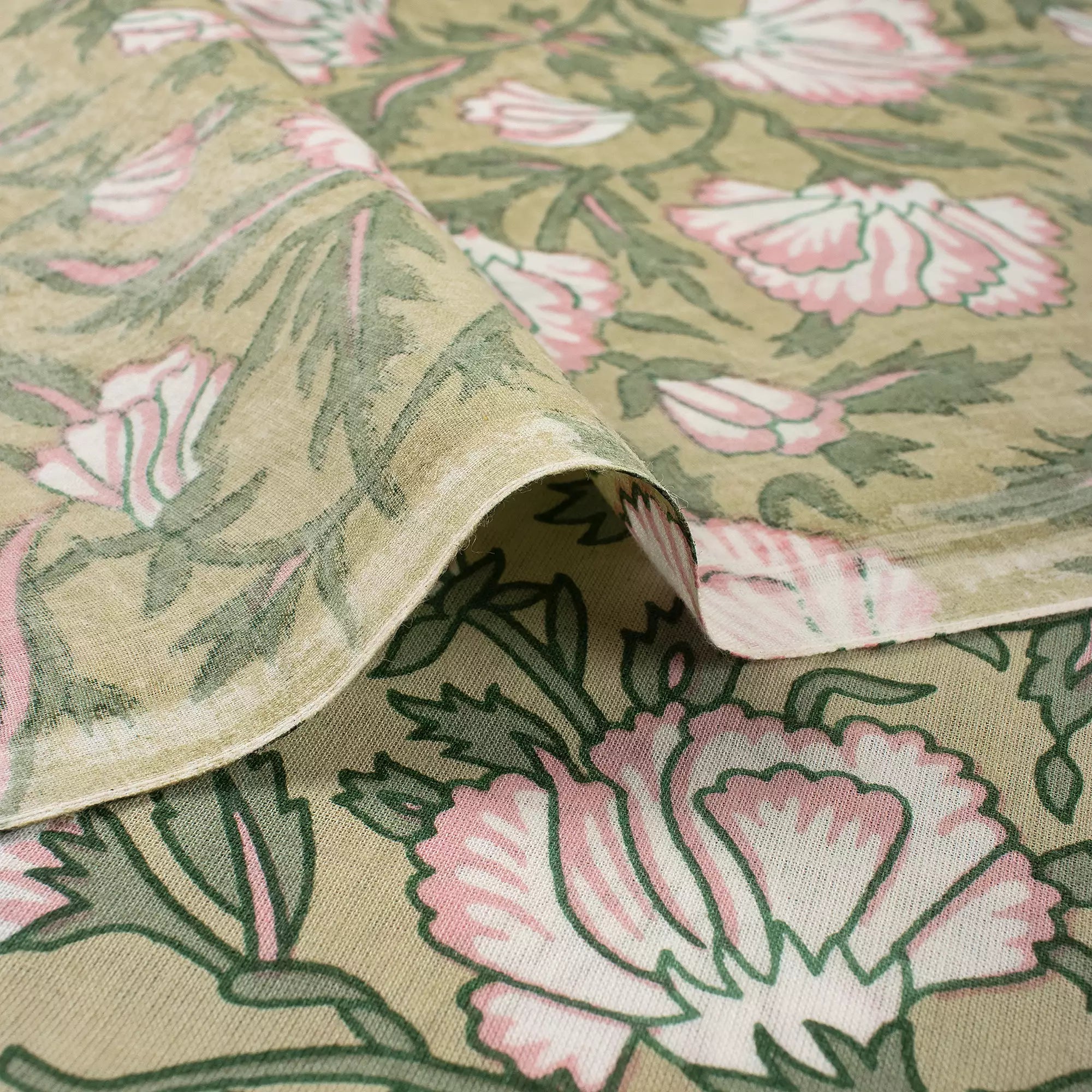 Premium Green Floral Hand Block Printed Fabric Online