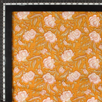 Orange Floral Hand Block Print Fabric Online